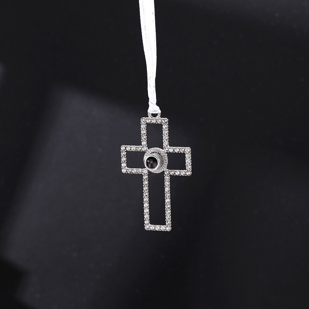 Pendentif croix projeté personnalisé ornement photo cadeaux de Noël - P050