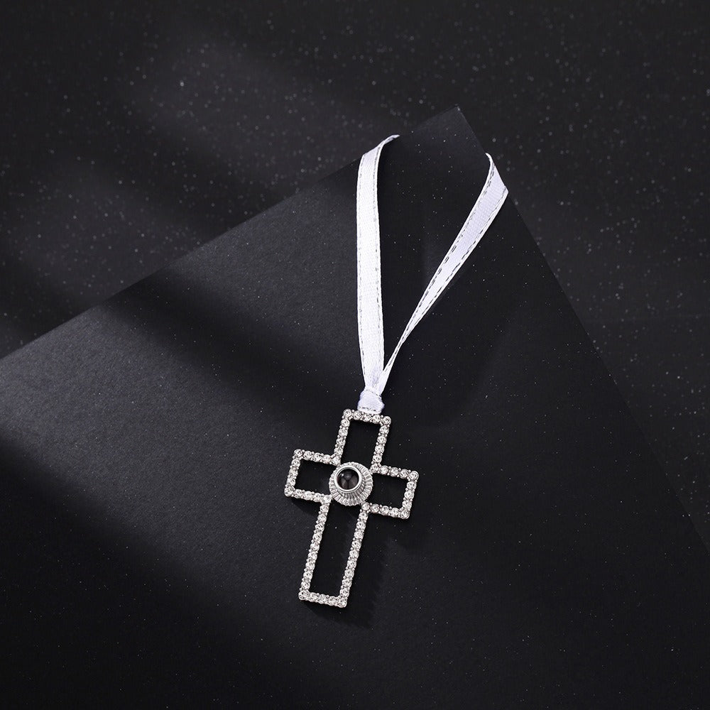 Pendentif croix projeté personnalisé ornement photo cadeaux de Noël - P050