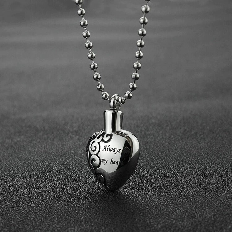 Cremation Urn Heart Necklace "Always in My Heart" Memorial Jewelry-A028
