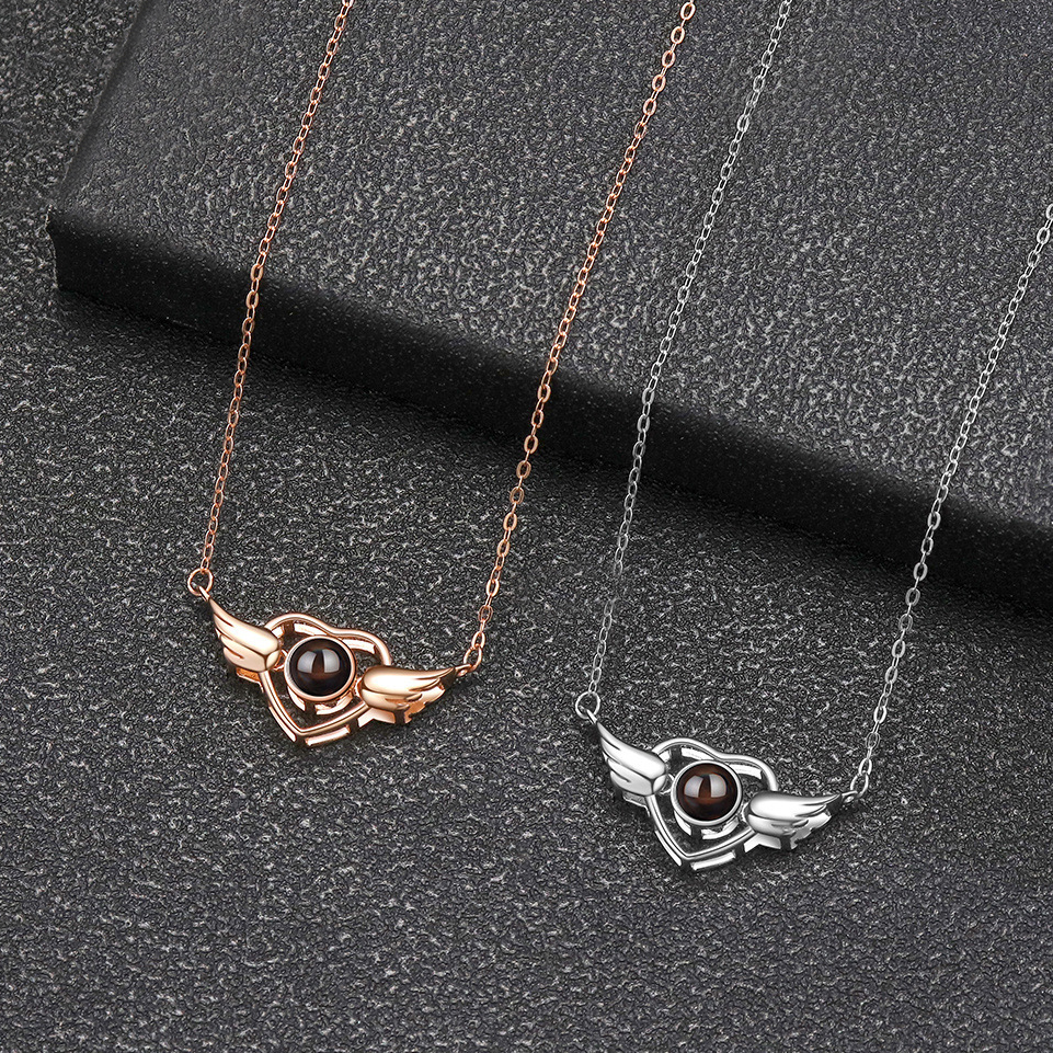Personalisierte Foto-Projektionskette 925 Sterling Silber Kreuz- & Herzanhänger - P016