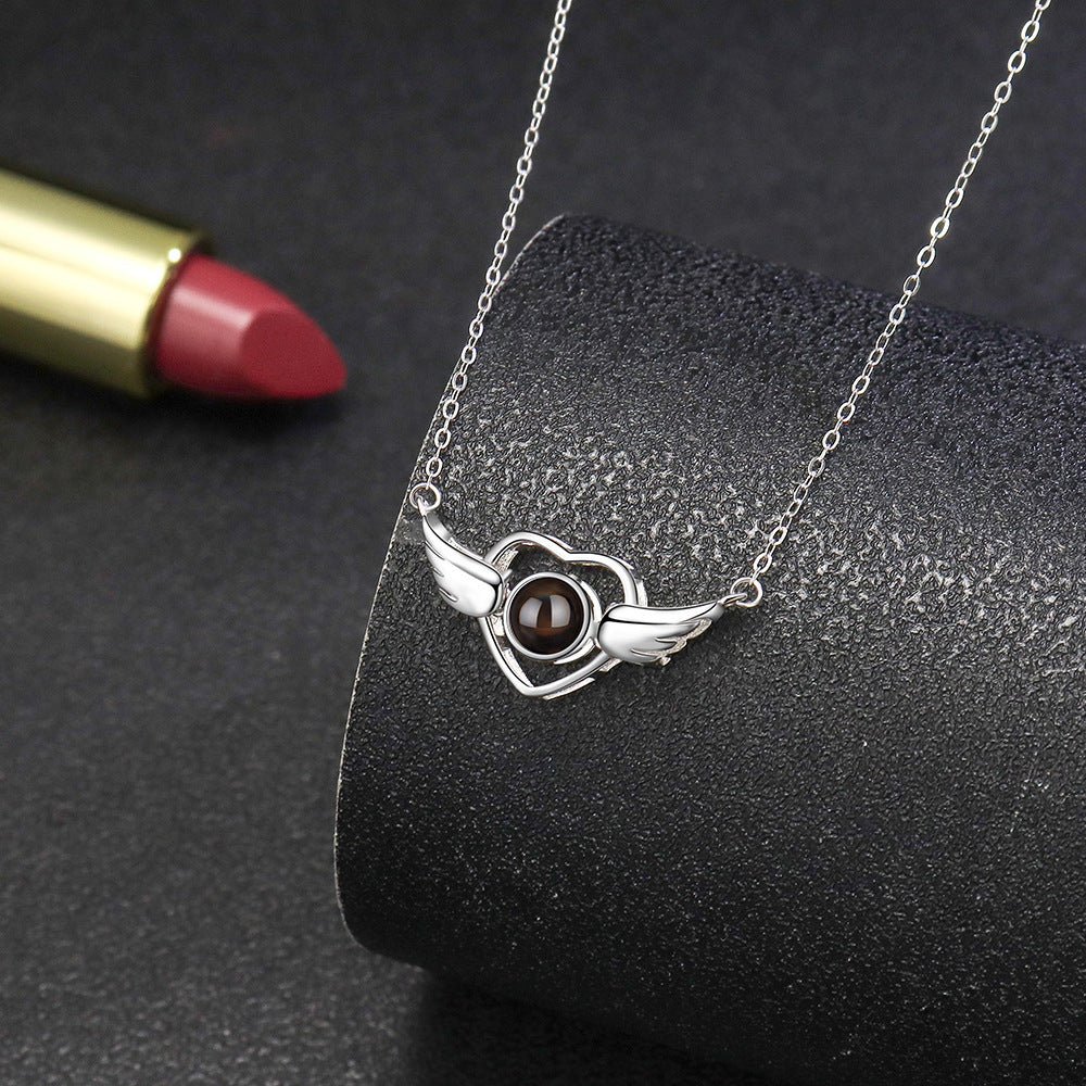 Personalisierte Foto-Projektionskette 925 Sterling Silber Kreuz- & Herzanhänger - P016