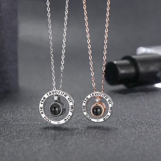 Personalized Photo Projection Necklace Circle Pendant 925 Silver Gift for Couple - P061