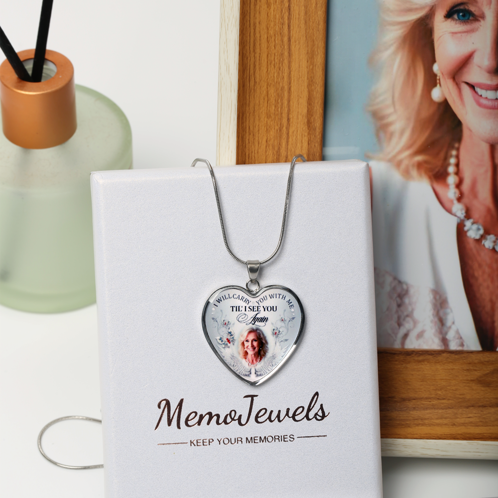 Collier/porte-clés commémoratif photo personnalisé "Je te porterai avec moi" - N001