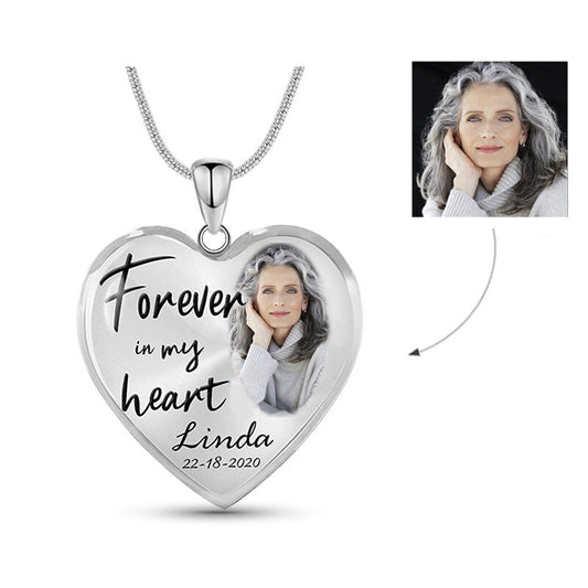 Custom Photo Memorial Necklace Adjustable "Forever in My Heart” - N085