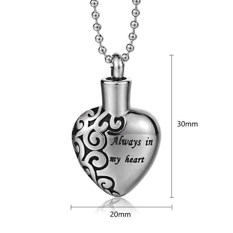 Cremation Urn Heart Necklace "Always in My Heart" Memorial Jewelry-A028