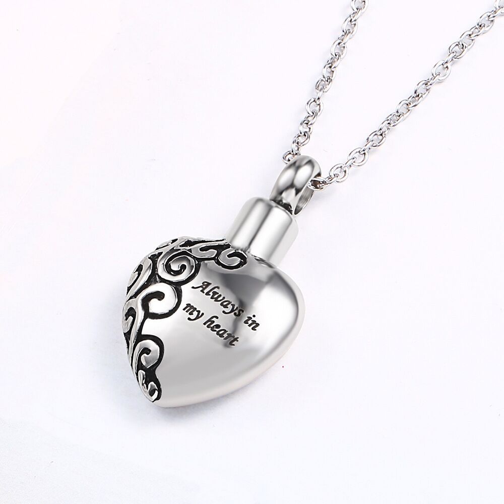 Cremation Urn Heart Necklace "Always in My Heart" Memorial Jewelry-A028