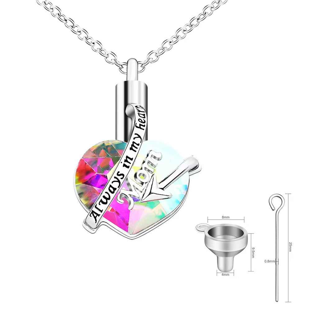 Collier en Urne de Crémation en Forme de Cœur Toujours dans mon cœur Pendentif pour Cendres-A009