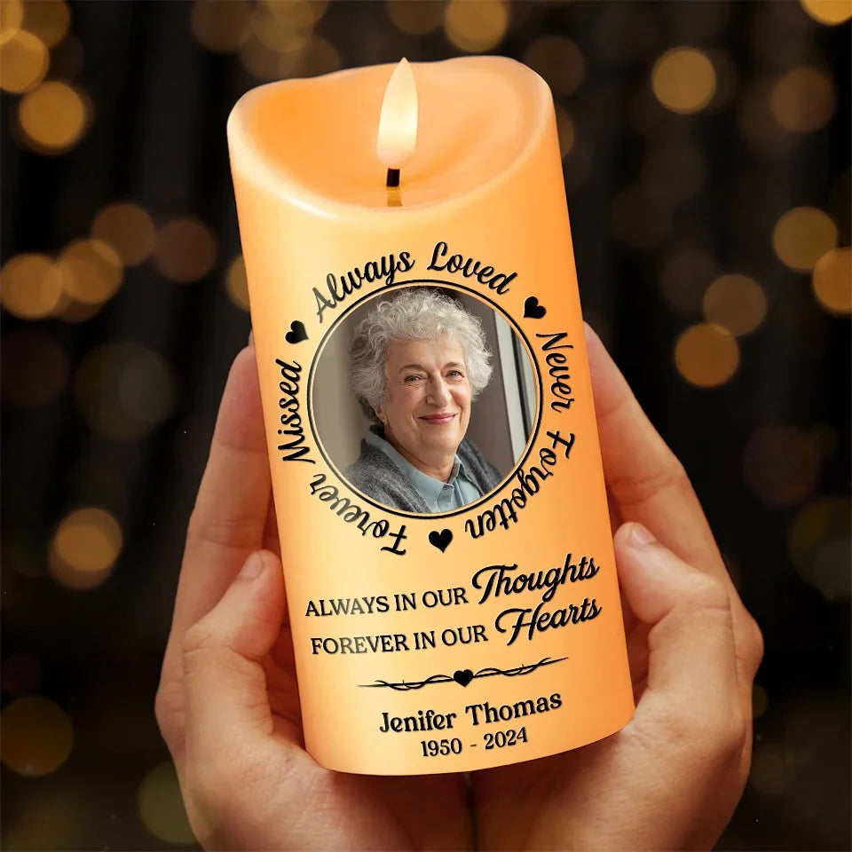Personalized Custom Photo Memorial LED Candle Always in Our Thoughts - C101