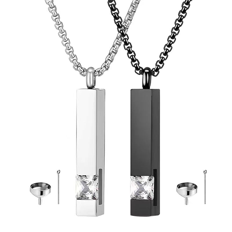 Geometrische Zirkon-Einäscherungsurne Halskette Gedenkschmuck für Paare-A013