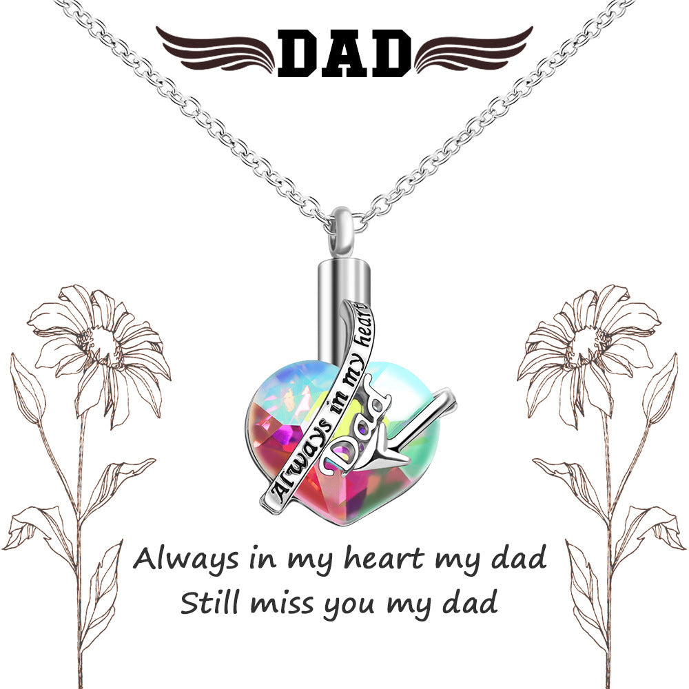 Collier en Urne de Crémation en Forme de Cœur Toujours dans mon cœur Pendentif pour Cendres-A009
