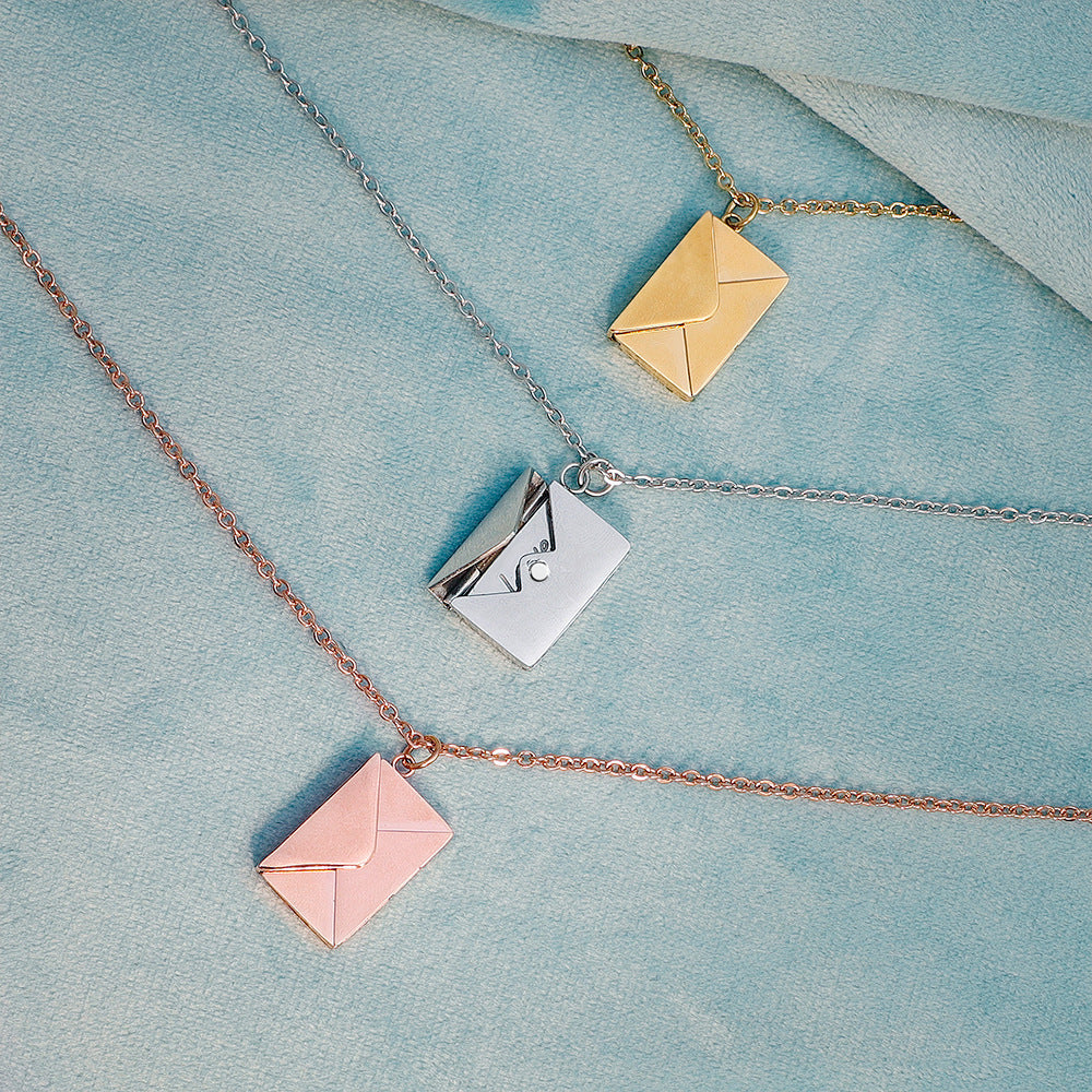 Envelope Necklace Engrave Love You Pendant Necklace Fashion Jewelry-N061
