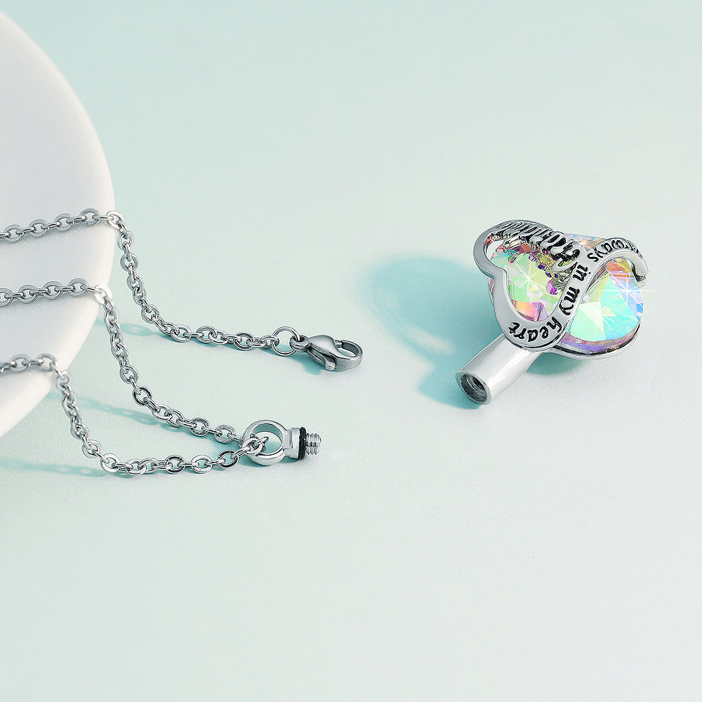 Collier en Urne de Crémation en Forme de Cœur Toujours dans mon cœur Pendentif pour Cendres-A009