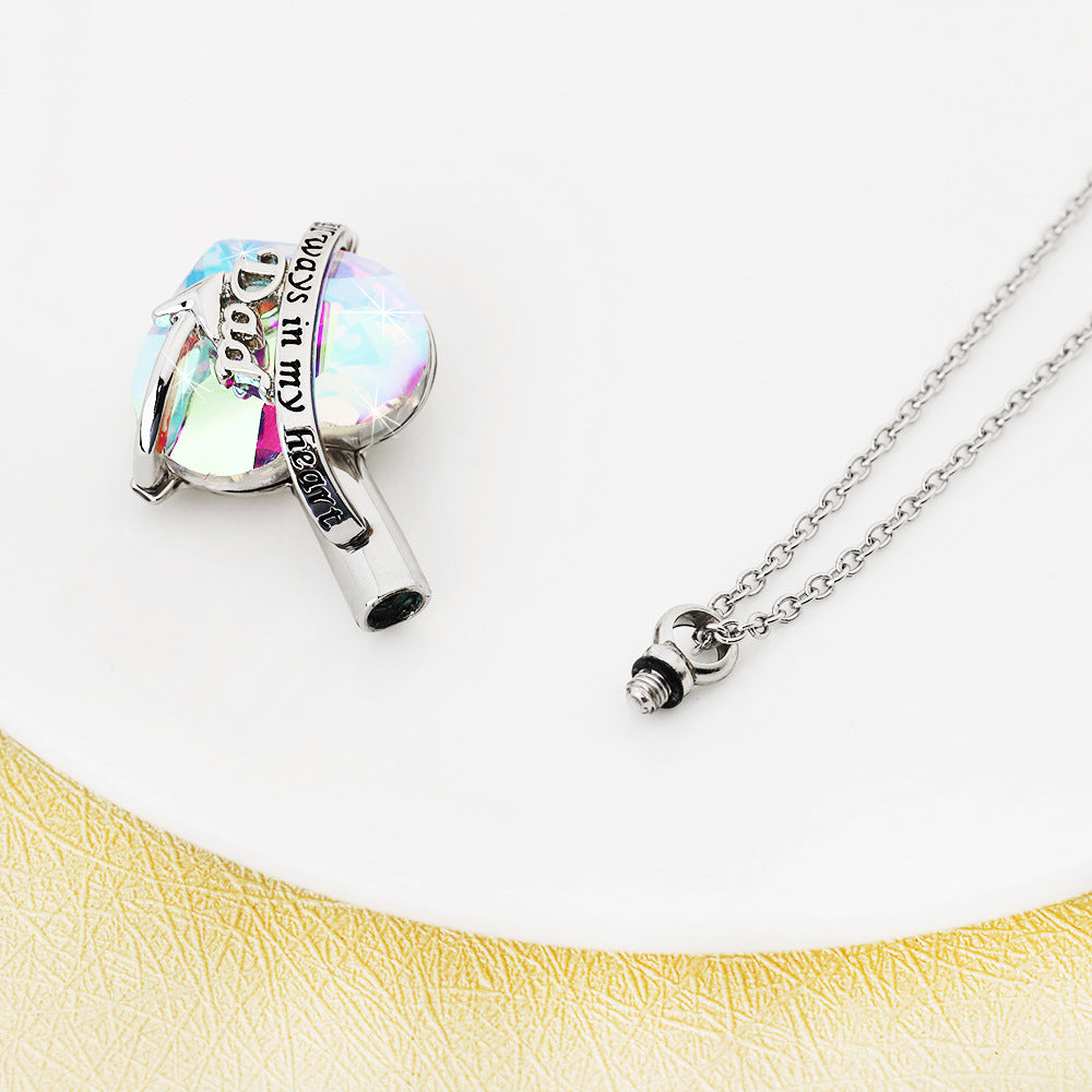 Collier en Urne de Crémation en Forme de Cœur Toujours dans mon cœur Pendentif pour Cendres-A009