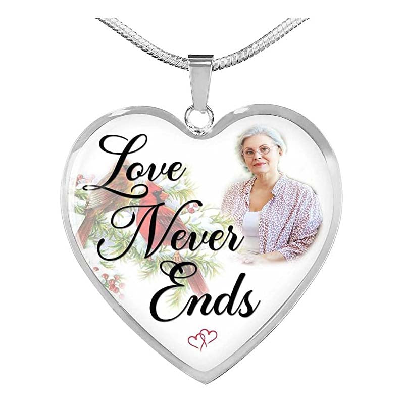 Custom Photo Memorial Necklace Adjustable -"Love Never Ends" N050