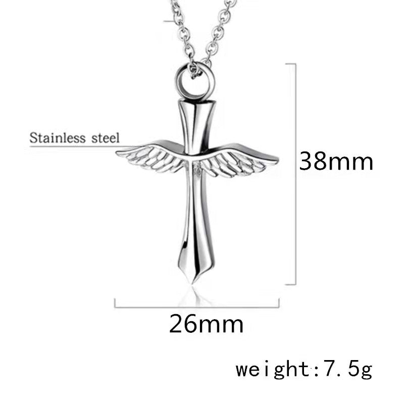 Collier Urne de Crémation Aile d'Ange avec Pendentif Croix pour Cendres-A002
