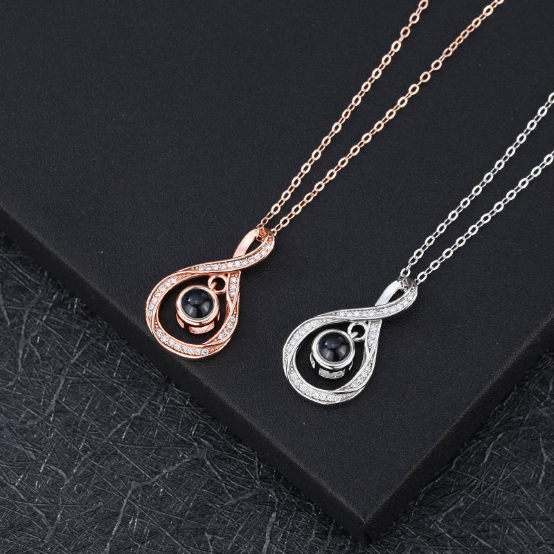 Collier de projection photo personnalisé en argent sterling 925 en forme de goutte d'eau - P019