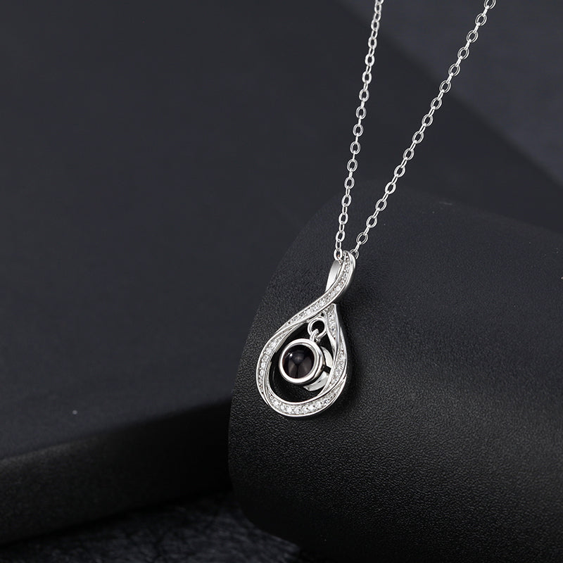 Collier de projection photo personnalisé en argent sterling 925 en forme de goutte d'eau - P019
