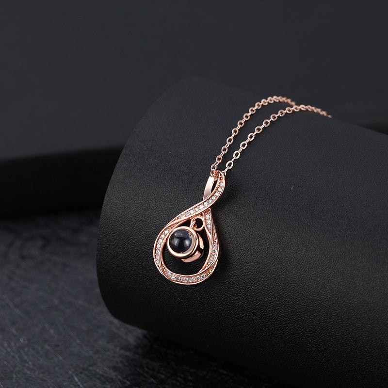 Collier de projection photo personnalisé en argent sterling 925 en forme de goutte d'eau - P019