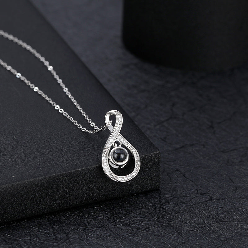 Collier de projection photo personnalisé en argent sterling 925 en forme de goutte d'eau - P019