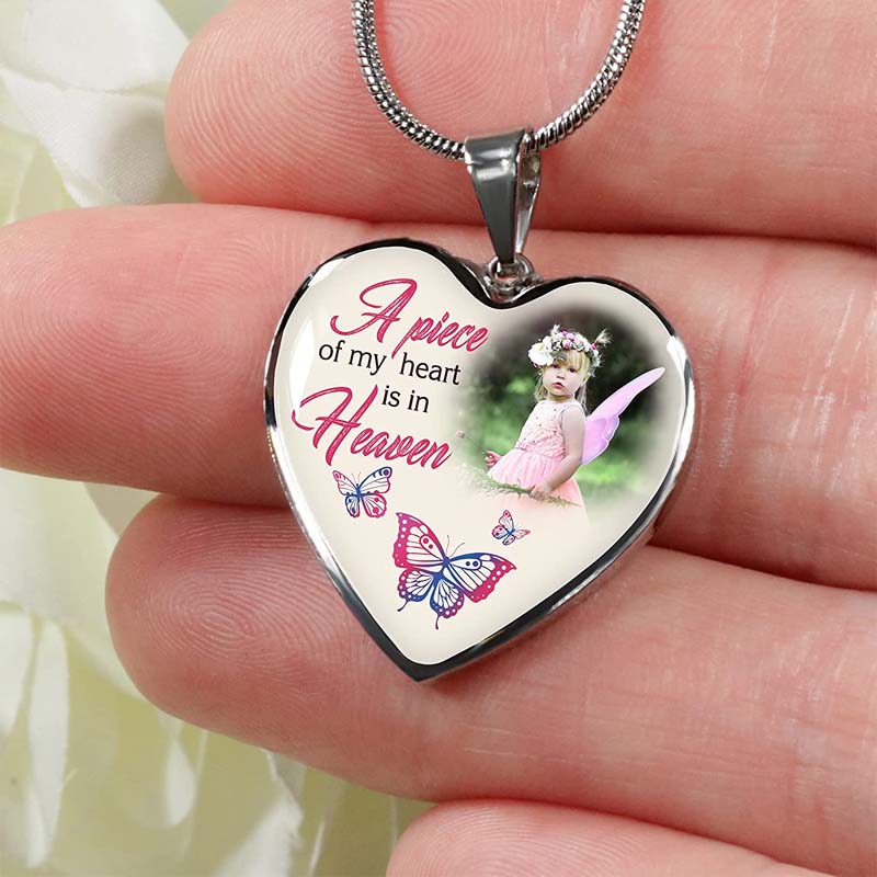 Collier commémoratif photo personnalisé réglable "Un morceau de mon cœur est au paradis" -N031