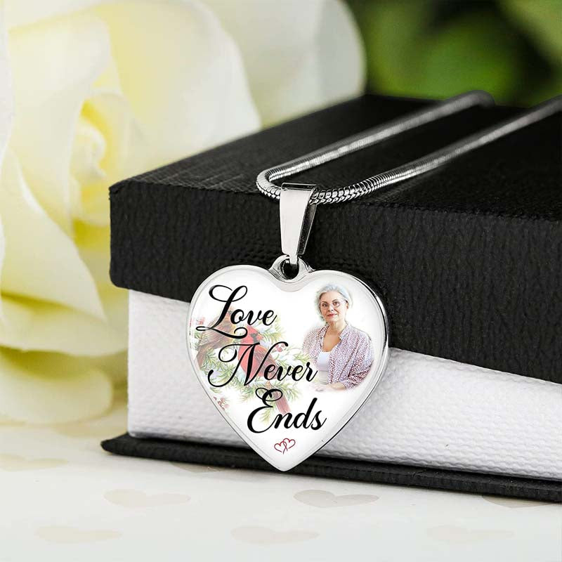 Custom Photo Memorial Necklace Adjustable -"Love Never Ends" N050