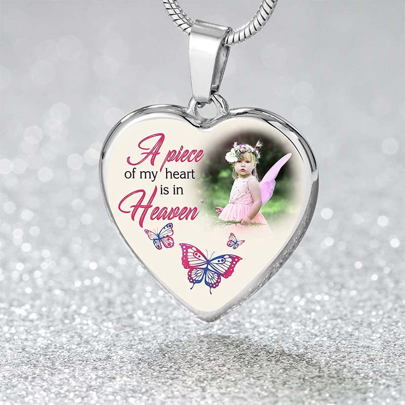 Collier commémoratif photo personnalisé réglable "Un morceau de mon cœur est au paradis" -N031