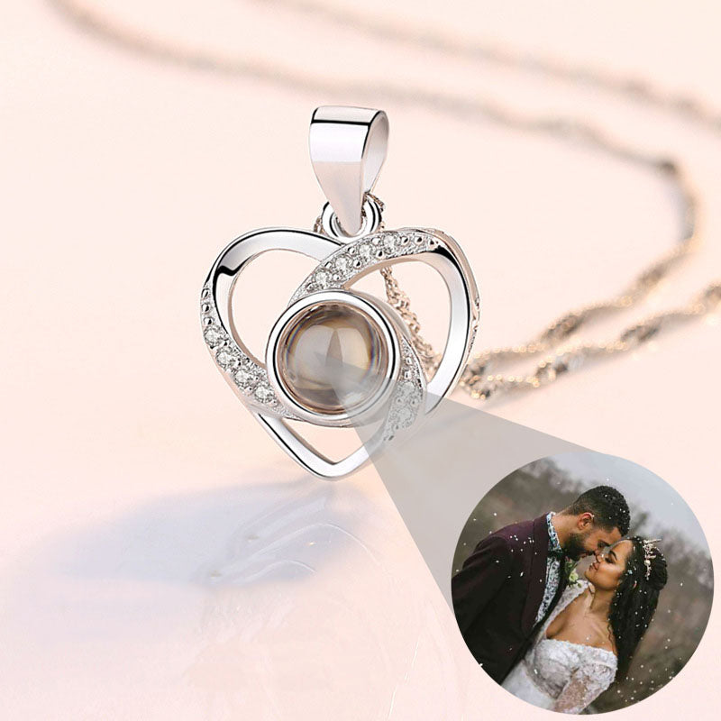Personalized Photo Projection Necklace 925 Sterling Silver Heart Pendant I Love You - P006