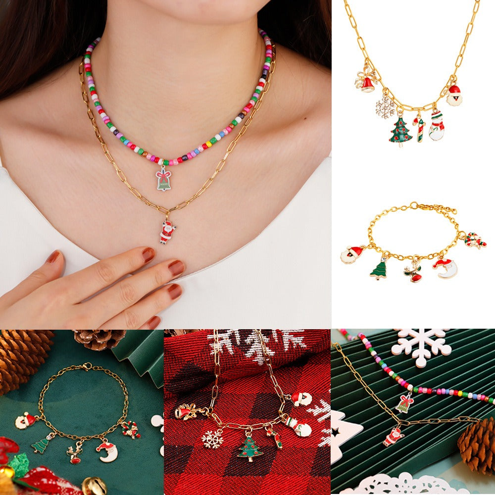 Christmas Necklace/Bracelet Adjustable Xmas Tree Snowflake Bell Pendant Xmas Party Gifts - C010