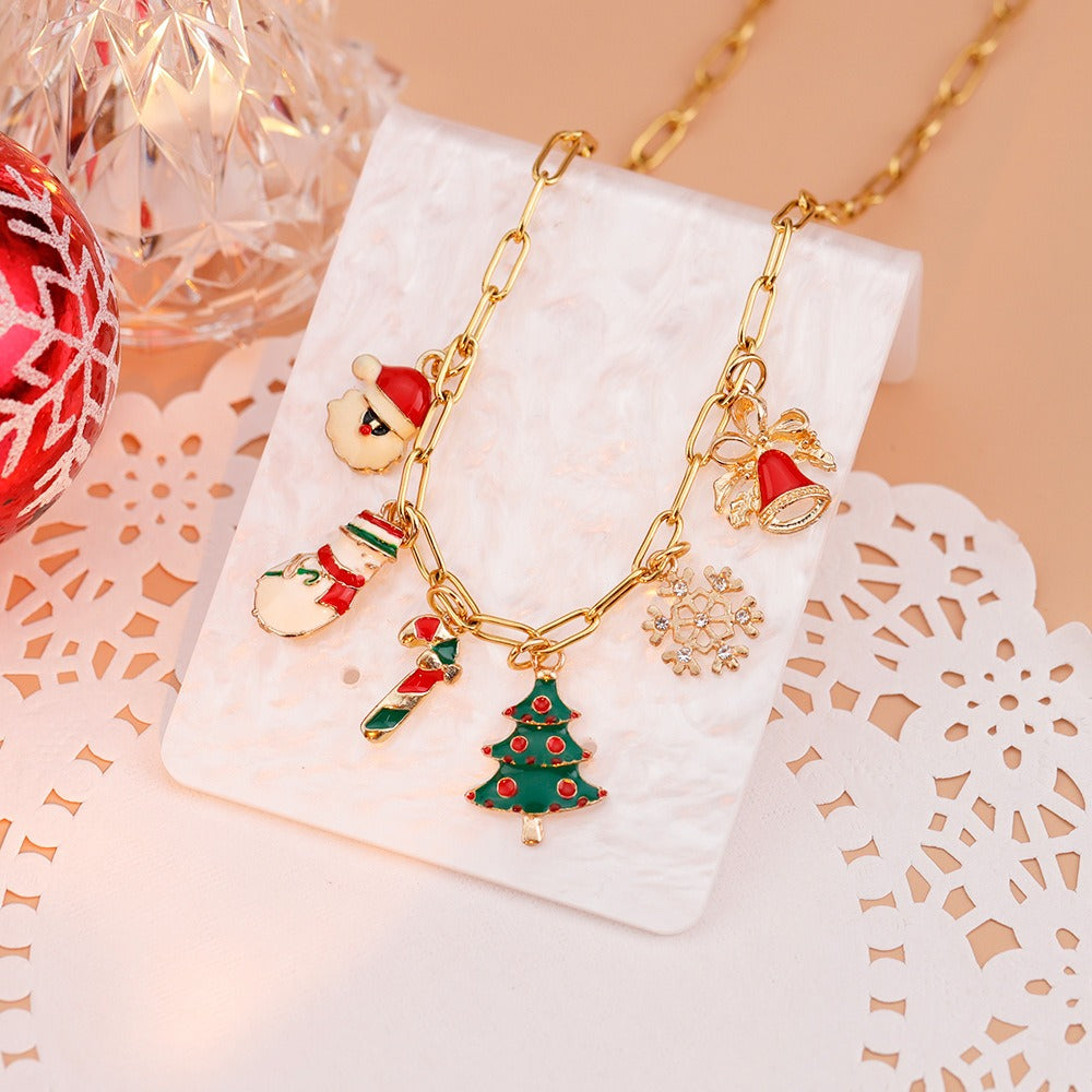 Christmas Necklace/Bracelet Adjustable Xmas Tree Snowflake Bell Pendant Xmas Party Gifts - C010