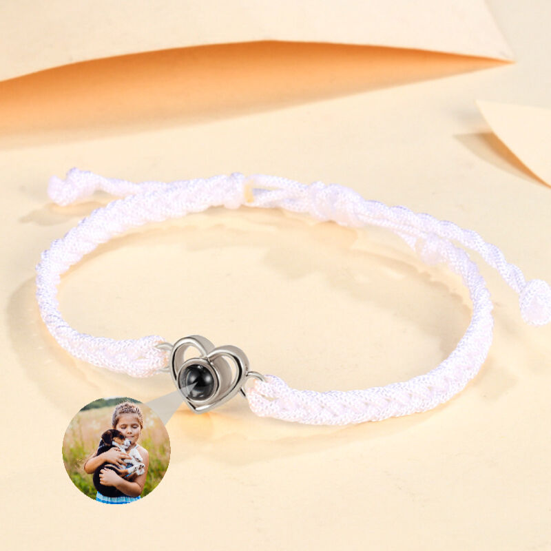 Personalized Heart Photo Projection Bracelet Colorful Braided Rope - P007