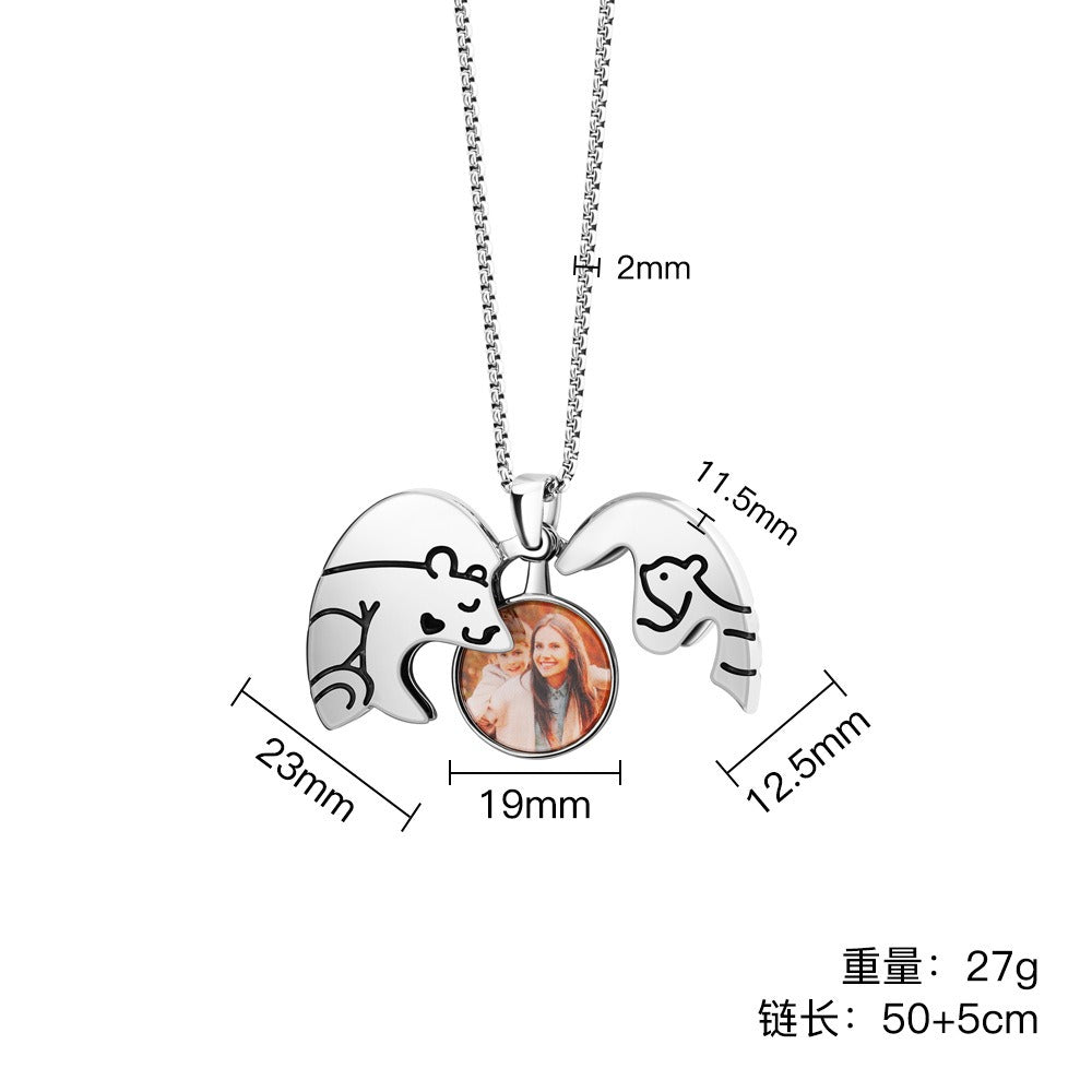 Little Bear Hug Heart Locket Necklace For Mother's Day -L012