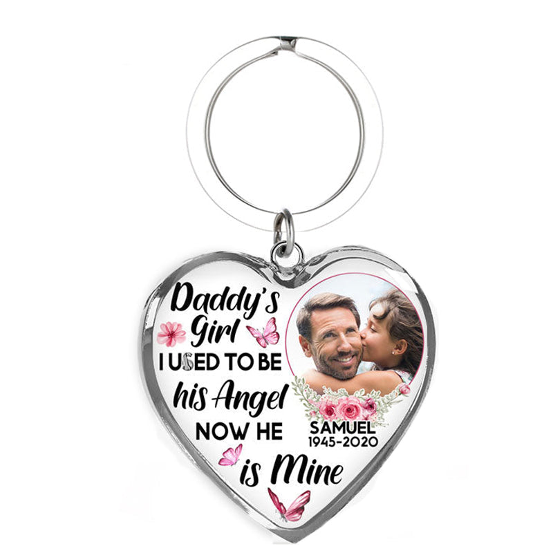 "I Used To Be His Angel Now He Is Mine" Custom Photo Keychain Father' Day Gift-K013