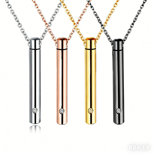 Cremation Urn Necklace Minimalist Cylinder Pendant Memorial Jewelry-A048