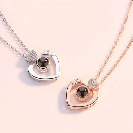 Collier Pendentif Cœur de Projection Photo Personnalisé en Argent Sterling 925 Cadeau pour la Fête des Mères - P037