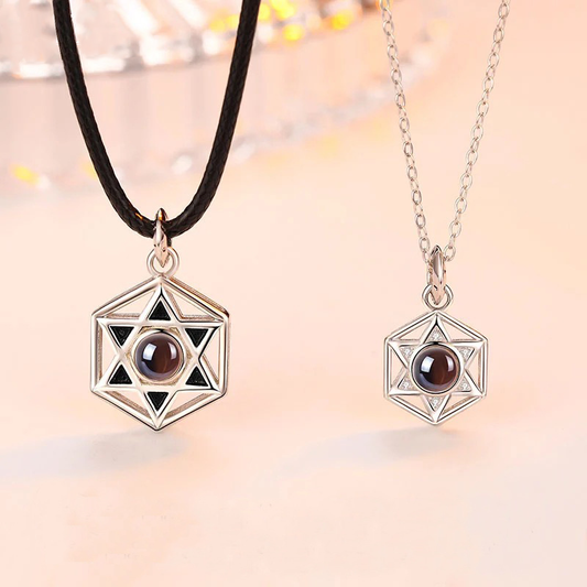 Collier de projection photo personnalisé en argent sterling 925 Soleil & Lune - P011