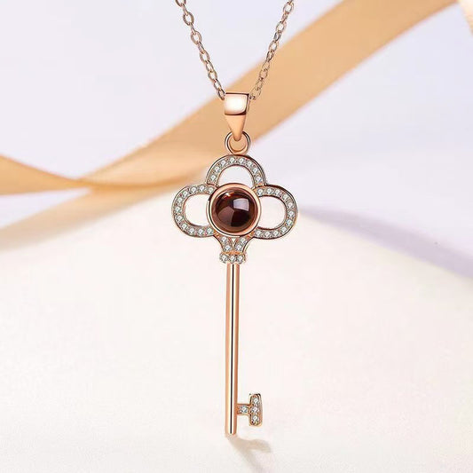 Personalized Photo Projection Necklace Key Pendant 925 Sterling Silver - P058