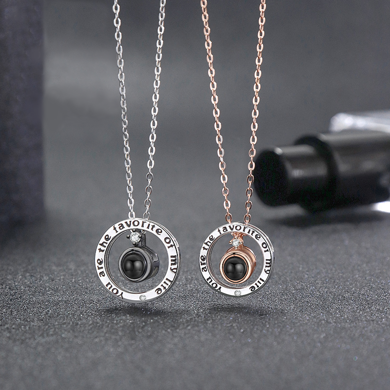 Collier de projection photo personnalisé en argent sterling 925 Soleil & Lune - P011