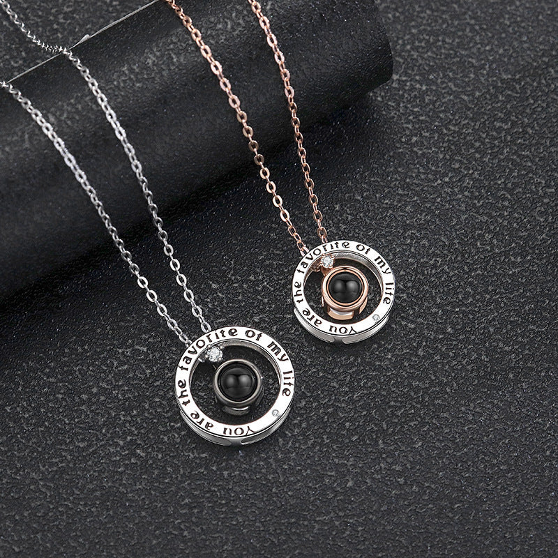 Collier de projection photo personnalisé en argent sterling 925 Soleil & Lune - P011