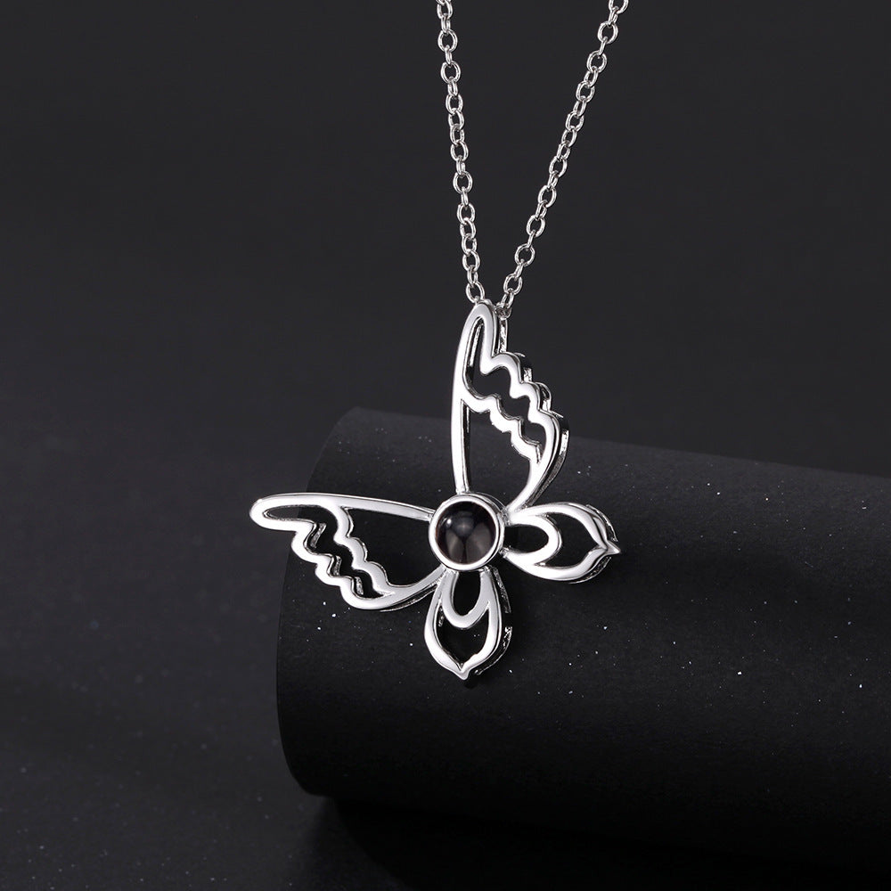 Collier de projection photo personnalisé en argent sterling 925 avec pendentif rond en CZ - P046
