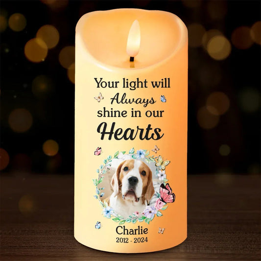 Personalized Custom Photo Memorial LED Candle Your Light Will Always Shine Gift For Pet Owners - C202