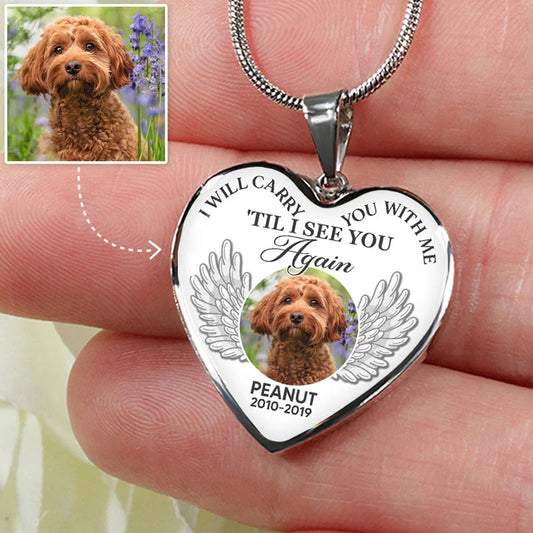 Custom Photo Memorial Necklace Adjustable "I Will Carry You With Me” - N081