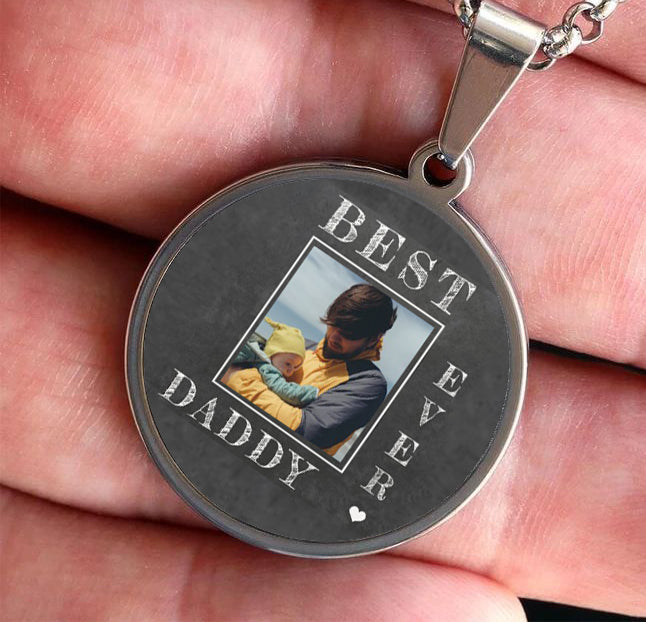 Custom Photo Memorial Necklace Adjustable "Best Daddy Ever”-N075