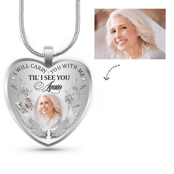 Custom Photo Memorial Necklace Adjustable "I Will Carry You With Me”-Bigger - N072