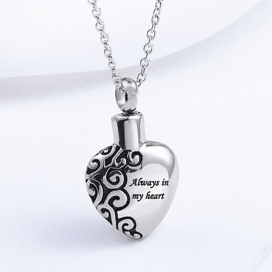 Cremation Urn Heart Necklace "Always in My Heart" Memorial Jewelry-A028