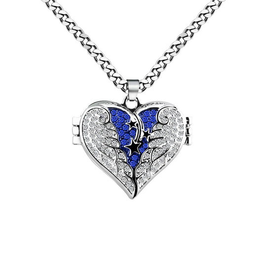 Heart Diamond Wings Locket Necklace-L001