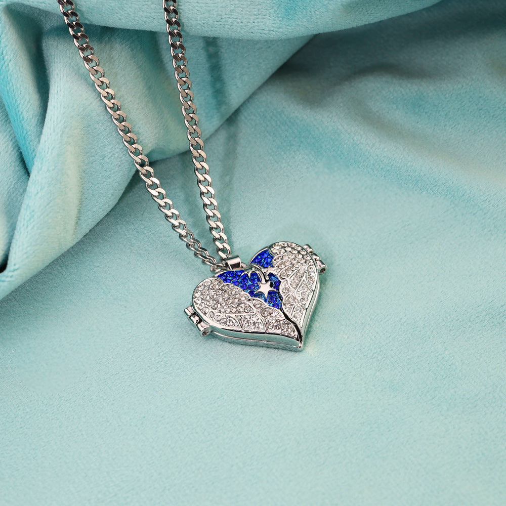 Heart Diamond Wings Locket Necklace-L001