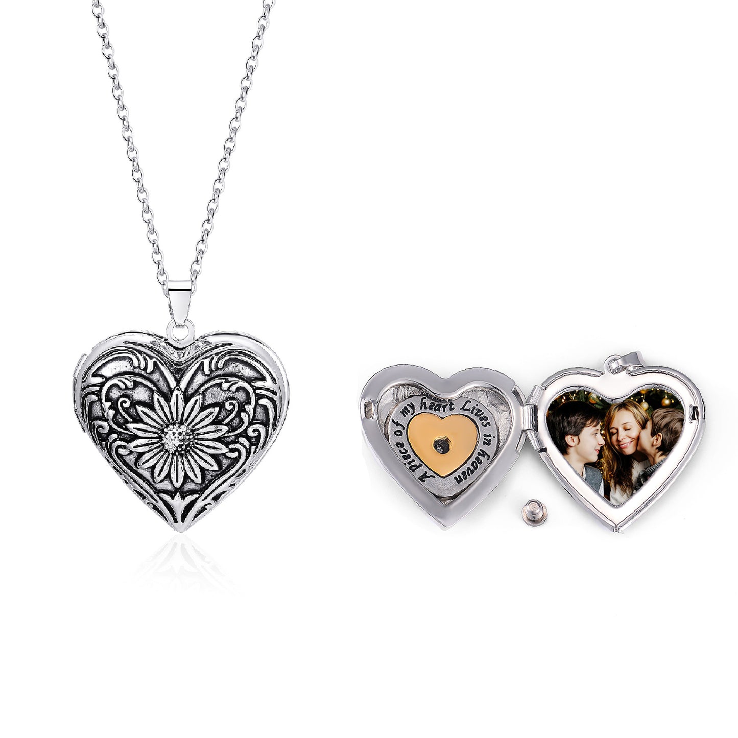 Retro Sunflower Heart-Shaped Photo locket Necklace With Urn-L017