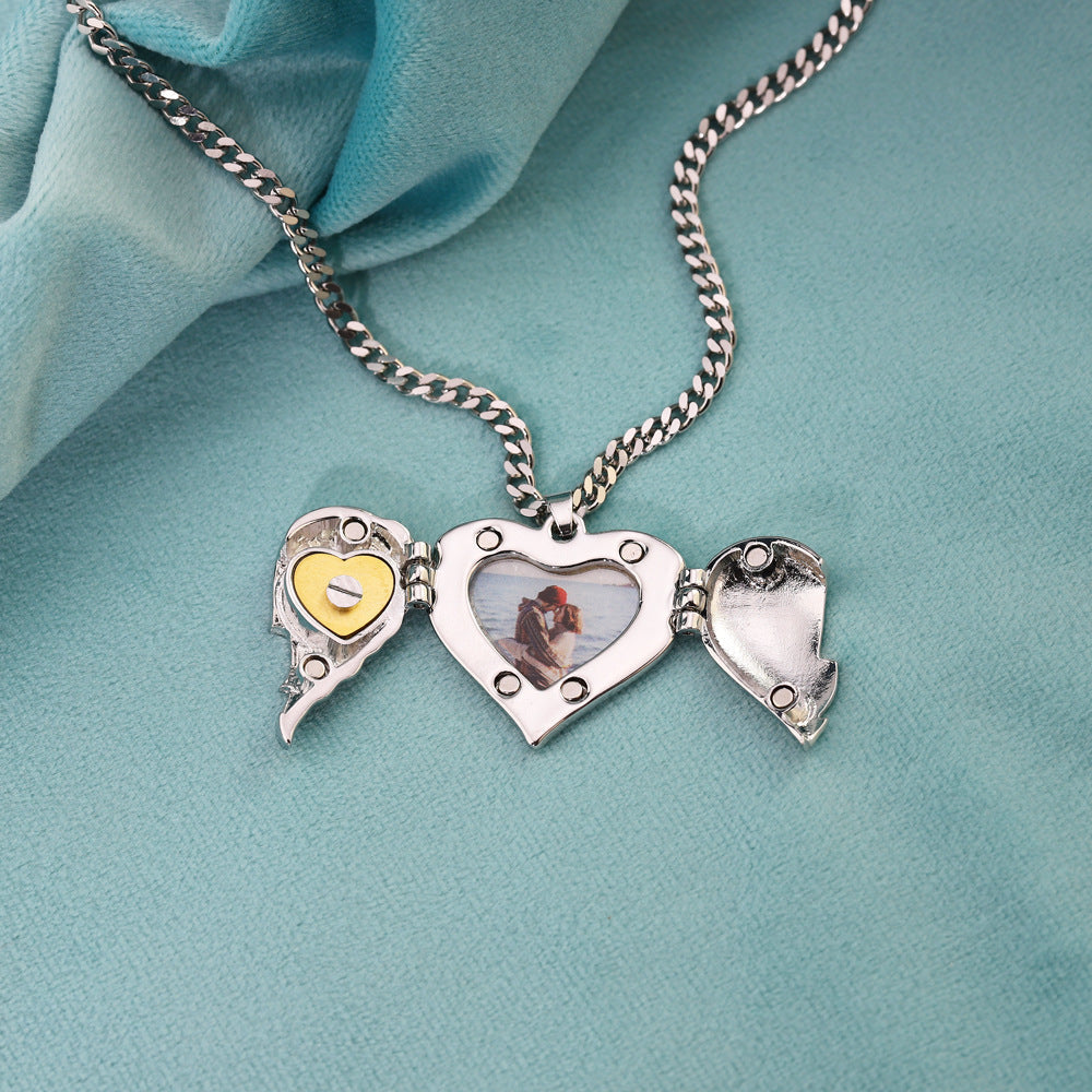 Heart Diamond Wings Locket Necklace-L001