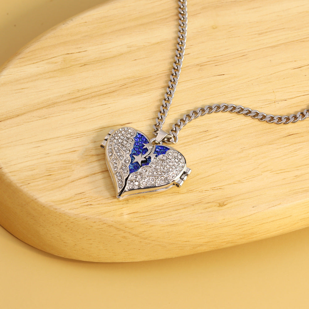 Heart Diamond Wings Locket Necklace-L001