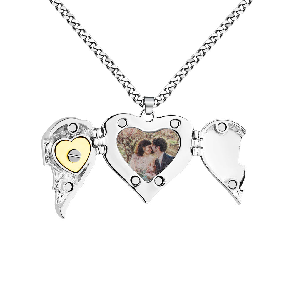 Heart Diamond Wings Locket Necklace-L002